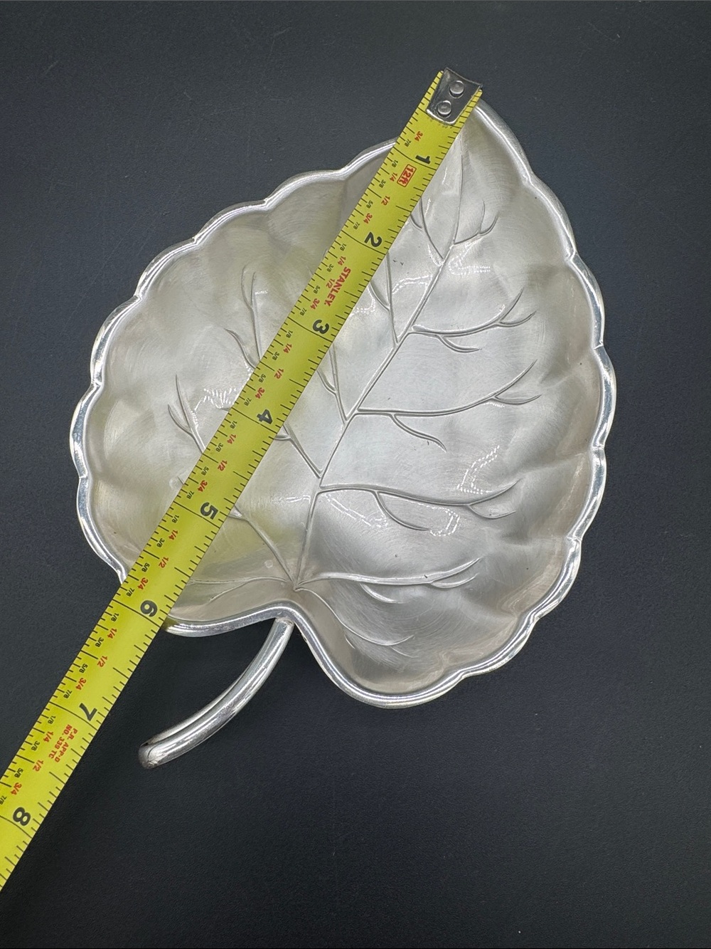 Modern Silver Silverplate Leaf Shaped Footed Trinket Dish Japan Vintage NIB - Picture 4 of 5